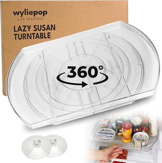 Lazy Susan for Refrigerator - 360° Turntable Refrigerator Organizer and Storage Tray for Fridge, Cabinet & Pantry - Rectangle Lazy Susan (16.5"x11.5"x1.5") by Wyliepop