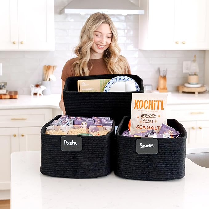 NaturalCozy Storage Baskets 16.8”x13”x7.6” Cotton Rope Woven Baskets for Organizing 3-Pack | Toy Storage Bins | Basket for Shelves, Laundry, Blanket, Clothes, Closet, Kitchen, Bathroom, Gifts - Image 4