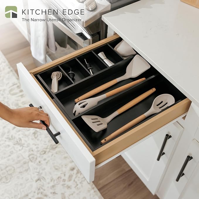 Utensil & Junk Drawer Organizer, 10.5-19 in, Black Bamboo | Food-safe contract grade, 100% sustainable wood, non-slip, adjustable - Image 2