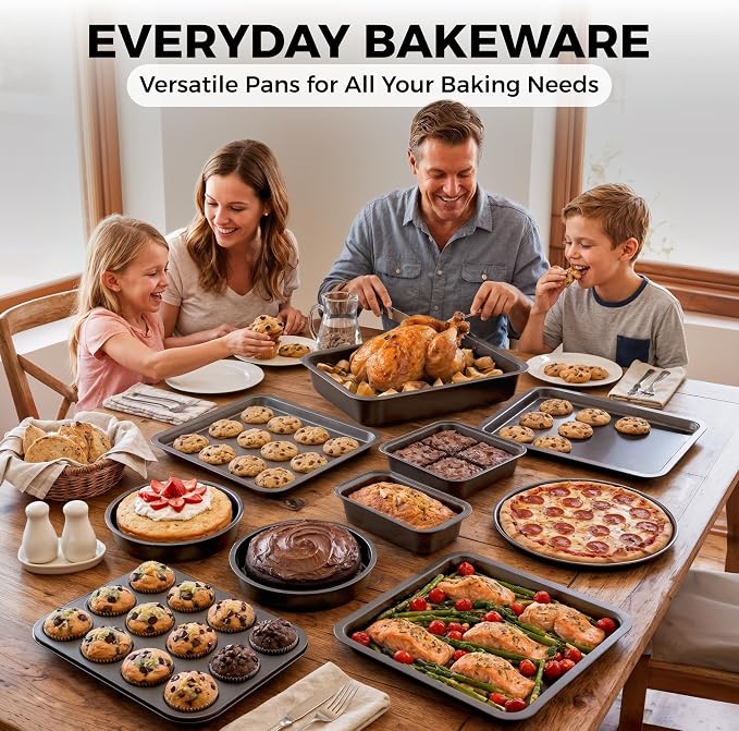 Non-Stick 10-Piece Bakeware Set – Carbon Steel with Even Heat Distribution, Oven Safe to 446°F, BPA-Free, Dishwasher Safe, Stackable Baking Tools for Easy Storage and Everyday Cooking - Gray - Image 7