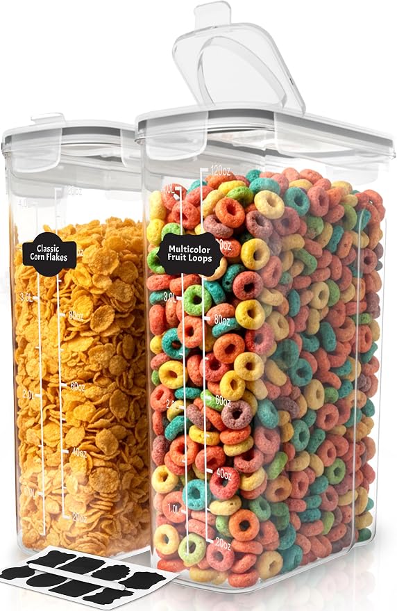 Utopia Kitchen Cereal Containers Storage Set, 2 Pack, 4L, Clear | Airtight Food Storage Containers with Lids, BPA-Free Cereal Dispensers for Pantry Organization and Storage by UTOPIAKITCHEN