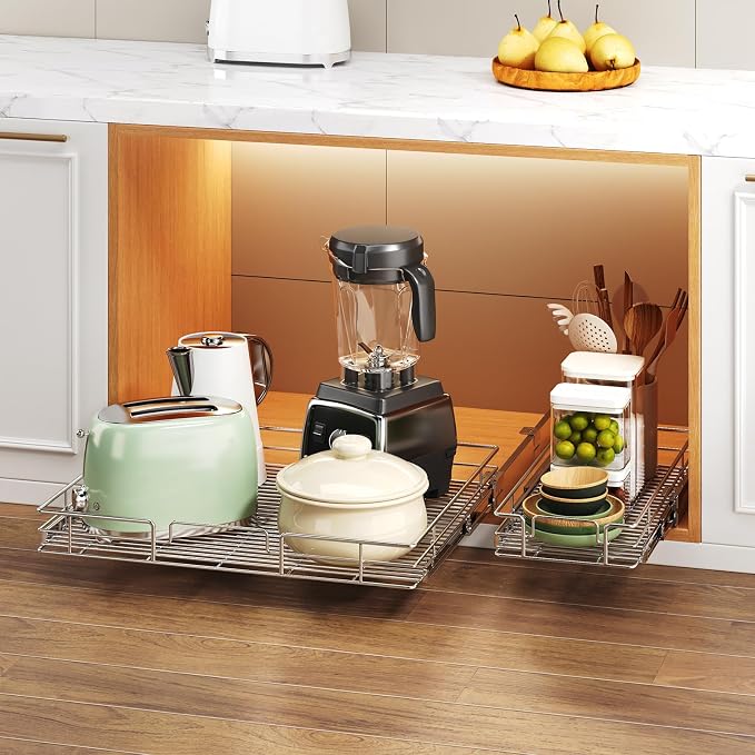 Pull Out Cabinet Organizer 30" W x 21½" D, Heavy Duty Cabinet Pull Out Shelves, Slide Out Drawers Organization for Kitchen Cabinets Bathroom - Image 6