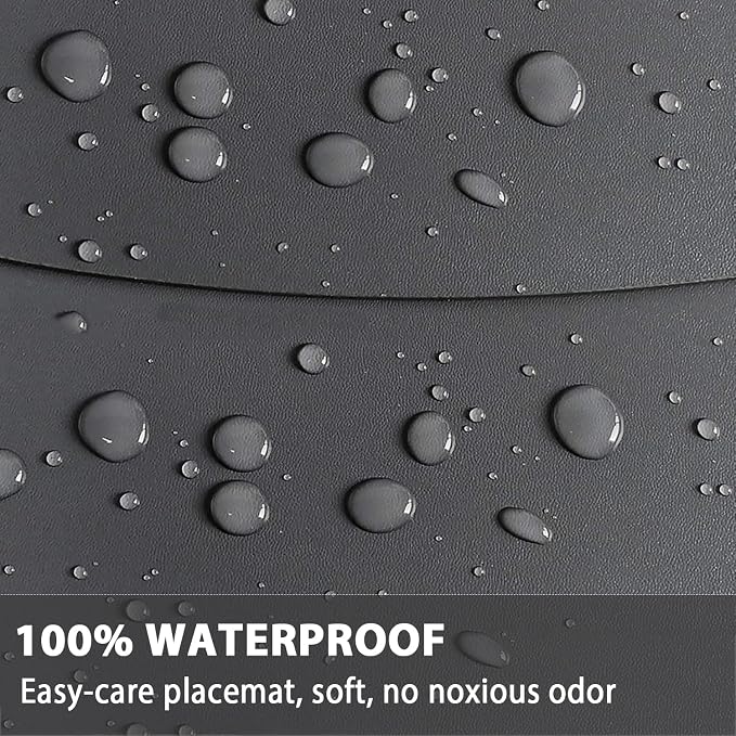 Faux Leather Placemats Set of 8, Wipeable & Washable Table Mats | Waterproof, Heat-Resistant & Easy to Clean Round Place Mats for Dining & Kitchen, 17''x13'', Dark Grey - Image 4