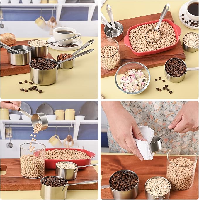 Measuring Cups and Spoons Set 17, 7 Stainless Steel Measuring Cup Set, 9 Spice Long Measuring Spoons with 1 Leveler for Kitchen and Baking, 18/8 Steel Dry Metric Measure Cups &Spoons Set - Image 8