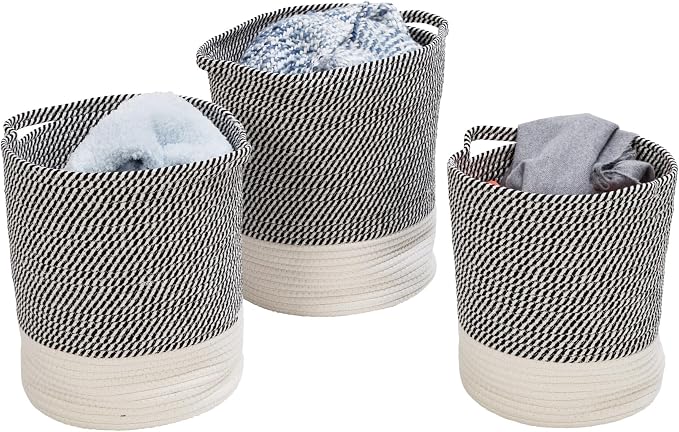 Honey Can Do Set of 3 Two-Tone Cotton Rope Baskets for Storage & Organization, Grey/White STO-09536 Grey - Image 5