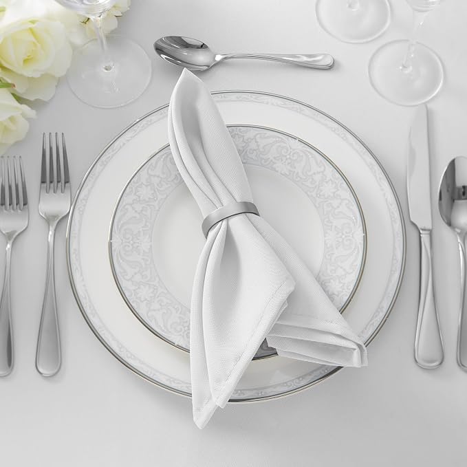 Lann's Linens Set of 12 Cloth Dinner Napkins, 20-inch Polyester Napkins, Washable and Reusable Fabric for Weddings, Hotels, Restaurants - White - Image 5