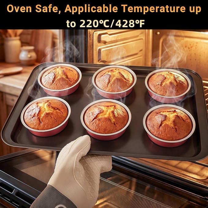 Beasea 50 Pack Mini Tart Pans with Lids, 7.3oz Disposable Aluminum Foil Baking Cups, 4" Round Pie Container Small Tart Pie Pans for Individual Cupcake Muffin Cheesecake Quiche - Grapefruit Pink - Image 4