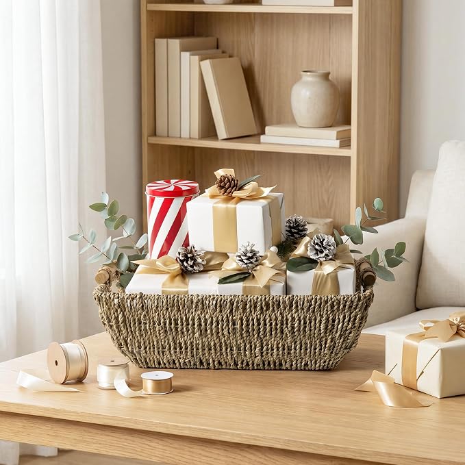 StorageWorks Hand-Woven Jumbo Storage Baskets with Wooden Handles, Seagrass Wicker Baskets for Organizing, 2-Pack - Image 8