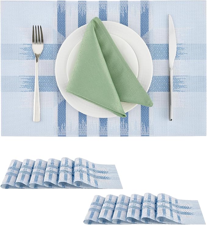 Leetaltree Geometric Print Blue Placemats Set of 12 - Heat Resistant Non-Slip Place mats for Dining Table, Washable Durable PVC Vinyl Woven Table Mats (Geometric Blue, 12) by Leetaltree-ArtatEveryTable