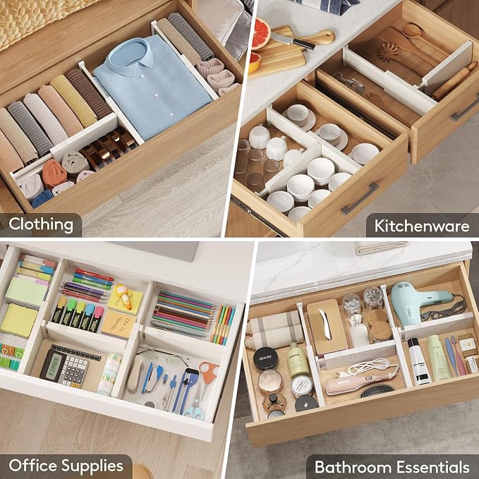 Lifewit 4" High Upgrade Drawer Divider, Adjustable Drawer Organizer Clothes | 20 Pack 11-17" Expandable Beige Plastic Drawer Separator for Dresser, Kitchen, Closet, Nursery, Office Organization & Storage - Image 8