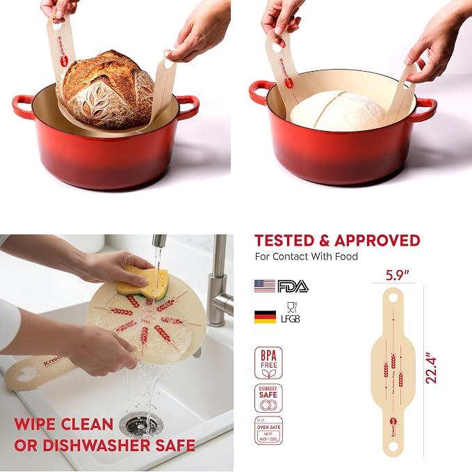 KneadAce Essential Sourdough Starter Kit - Artisan Bread Baking Tools | Bake with this Sourdough Kit: Oval banneton proofing baskets, dough whisk, bread lame, scraper & brush set, bread sling - Image 9