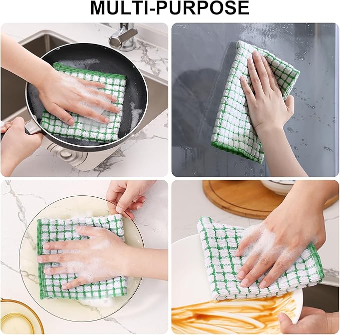 Kitinjoy Cotton 8 Pack Terry Kitchen Dish Cloths, Mixed Color | 12 x 12 Inches Super Soft and Absorbent Dish Rags, Quick Drying Dish towels for Washing Dishes - Image 4