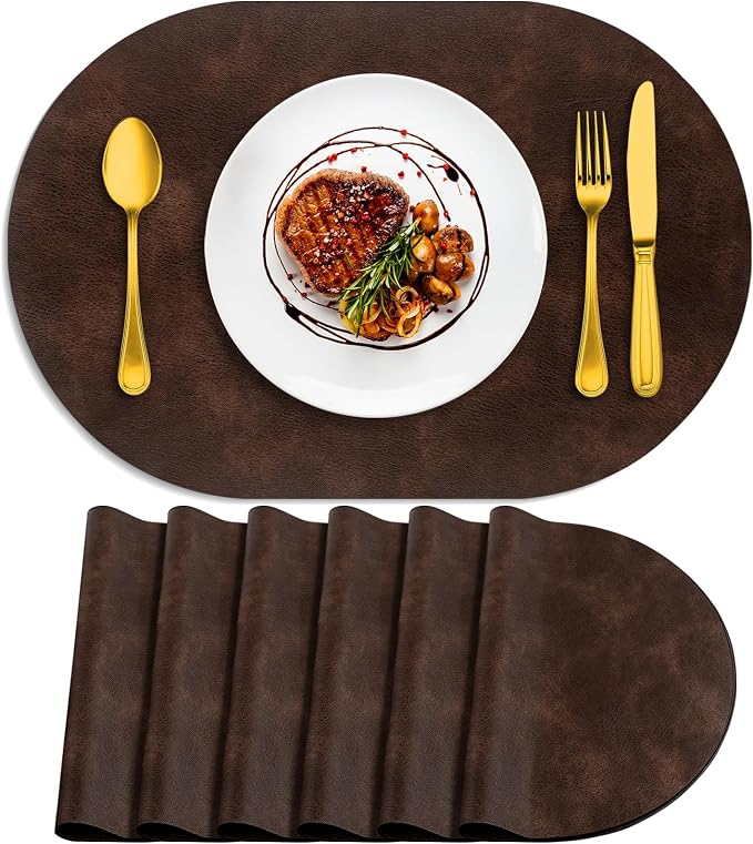 ADRIMER Placemats, Heat Resistant Oval Placemats Set of 6 Washable 12 x 17 Inch, Waterproof Table Mats, Wipeable Pu Place Mats for Kitchen, Dining Room, Coffee by Adrimersdreamistobeanindispensablecompanioninyourlife