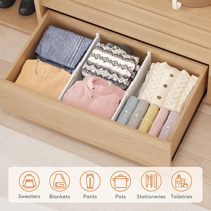 Lifewit 8" Tall Drawer Dividers, Adjustable Deep Drawer Organizer Clothes | 8 Pack 13.8"-22.2" Expandable White Plastic Separators for Dresser, Kitchen, Cabinet, Closet, Office Organization & Storage - Image 9