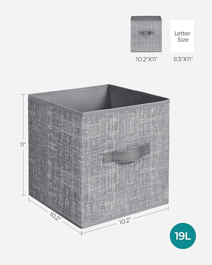 SONGMICS Storage Cubes, 11-Inch Non-Woven Fabric Bins with Double Handles, Set of 6, Closet Organizers for Shelves, Foldable, for Clothes, Cattail Gray UROB26LG - Image 4