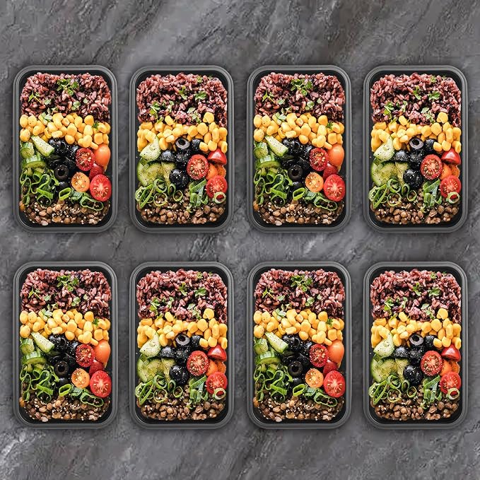 Collapsible Food Storage Containers with Lids, 8 Pack, 40 oz Silicone 1-Compartment Meal Prep Containers Reusable, Lunch Bento Boxes for Adults, Microwave Freezer Dishwasher Safe, BPA-Free, Black - Image 3