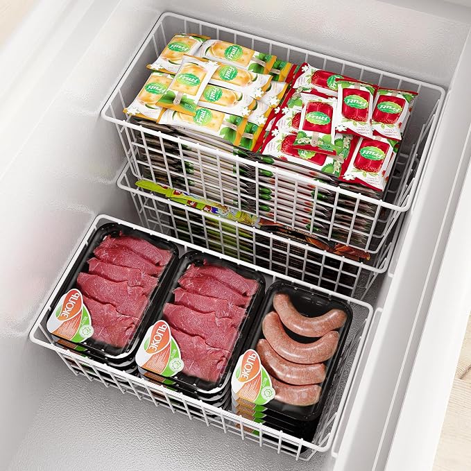 Orgneas Freezer Organizer Bins, Upright Freezer Basket Drawer Organizer Bins, Better Air Circulation Metal Wire Storage Container Bin For Chest Deep Freezers, Easy Sort & Get Food, 2 Large 2 Medium - Image 4