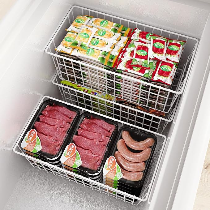 Orgneas Freezer Organizer Bins, Freezer Baskets for Chest Freezer and Upright Freezer Refrigerator Dividers Frozen Meats Storage Containers Organizer for Fruits and Vegetables, 5 Packs - Image 4