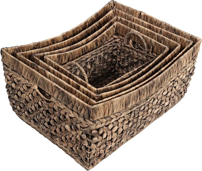 happimess Aria 5-Piece Nesting Storage Baskets Water Hyacinth 21", Brown | Handwoven Contemporary Bohemian Design, Iron Metal Frame, Open Weave, Decorative Organization For Living Room and Bedroom - Image 8