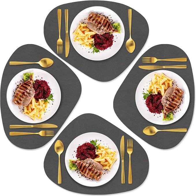 Faux Leather Placemats Set of 4, Wipeable & Washable Table Mats | Waterproof, Heat-Resistant & Easy to Clean Round Place Mats for Dining & Kitchen, 17''x13'', Dark Grey by Delicateandelegantplacemats