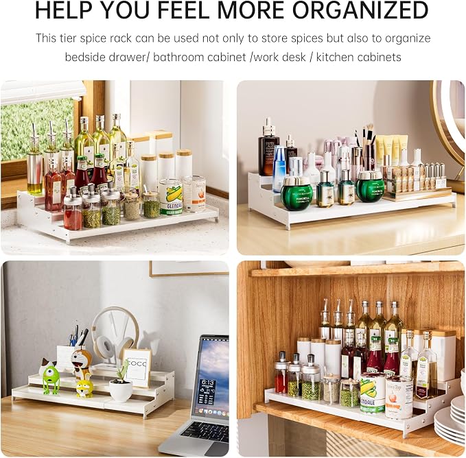Expandable Carbon Steel Spice Rack Organizer for Pantry, Adjustable 3-Tier Ladder Shelf,Holds Up to 24 Cans,Kitchen Countertop Organizer, Rustproof Storage Rack for Spices, Cans, Sauces & Dry Goods - Image 9