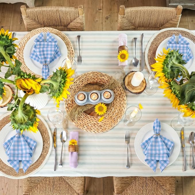 Funnymoom 24 Pcs Blue and White Plaid Gingham Cloth Napkins Coastal Nautical Beach Reusable Napkins Coastal Party Dinner Soft Absorbent for Kitchen Ocean Sea Decorations Summer Holiday Party - Image 4