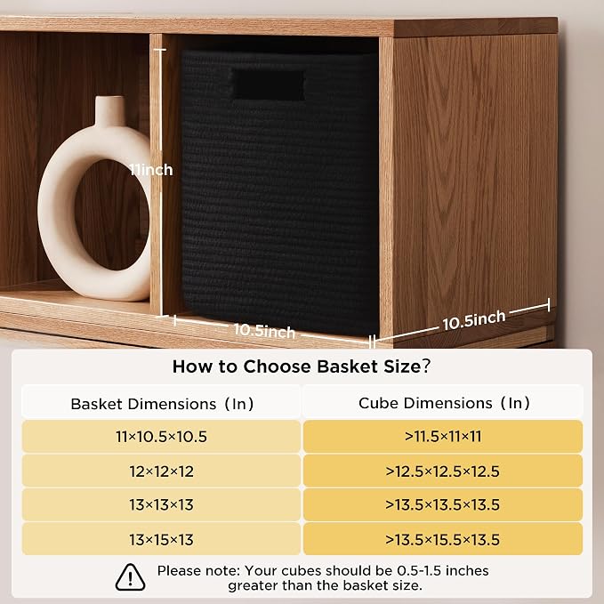 UBBCARE Set of 4 Storage Bins - 11 X 10.5 X 10.5 in, Cotton Rope Bins for Shelves, Toys, Books, Cube Storage with Handles, Woven Black Basket for Organizing - Image 2