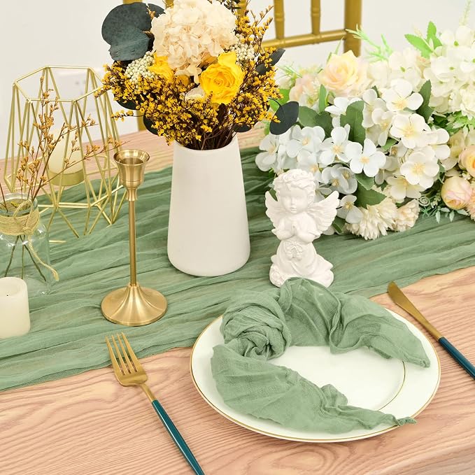 fani 100 Pack Gauze Cheesecloth Napkins, 20 x 20 in, Sage Green | Wrinkled Table Napkins, Soft Cotton, Rustic Decorative, Weddings, Party, Dinner Table, Everyday Use - Image 6
