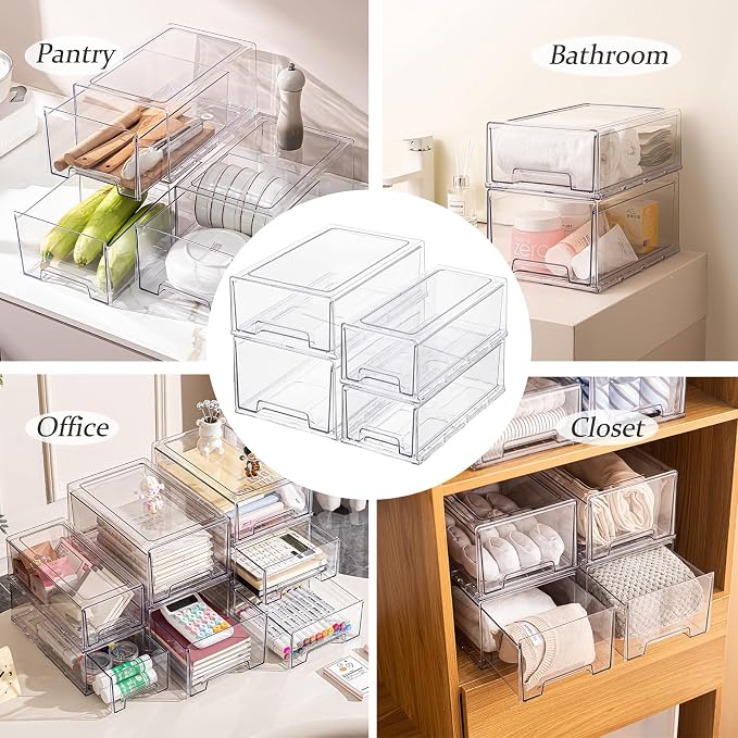 Clear Acrylic Stackable Storage Drawers, Plastic Refrigerator Organizer Bins with Handles for Undersink, Cabinet, Fridge, Closet, Pantry, Office, Bathroom, Kitchen(2 Pack) - Image 6