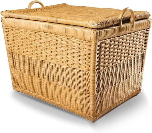 The Basket Lady Lift-Off Lid Wicker Storage Basket, L, Sandstone | Outside: 24.5" L x 18" W x 17.5" H | Inside: 21.5"L x 15.5"W x 14"H - Handcrafted by artisans from natural rattan by TheBasketLady