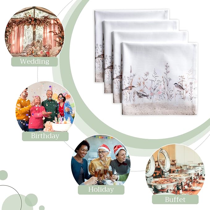 Maison d' Hermine Cloth Napkins Set of 4 Reusable 100% Cotton (20" x 20") | Everyday Square Napkins Cloth Washable Dinner Party Wedding Restaurant Hotel Kitchen Spring Summer - Meadow Florals - Brown - Image 6