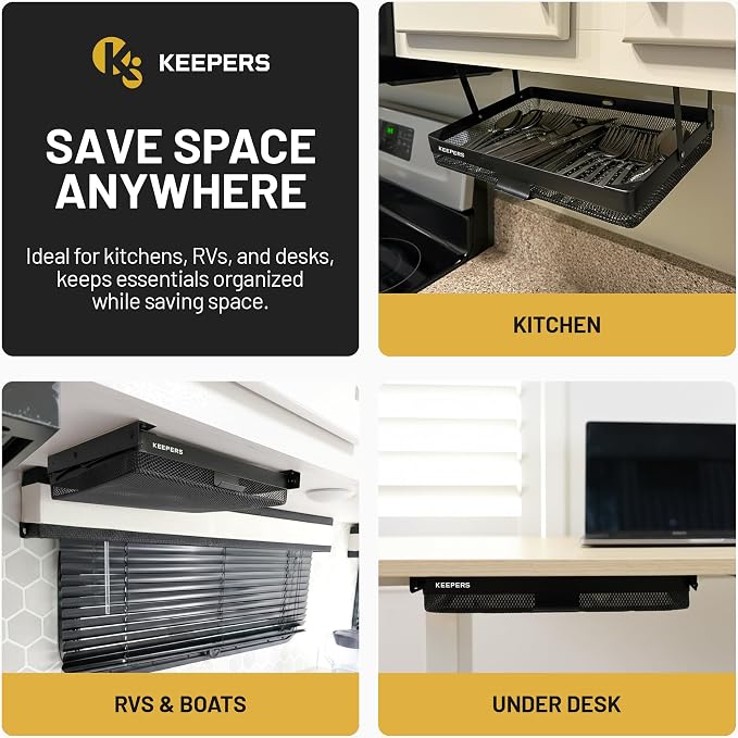 KEEPERS Anything Keeper — Compact 11x10in Under-Cabinet Slide-Out Drawer, Hidden Steel Organizer for K-Cups & Desk Items, RV & Small Kitchen — Black - Image 2