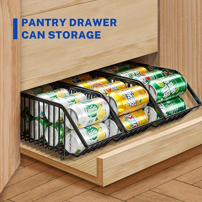 Stackable Soda Can Organizer Rack, Stacking Can Dispensers Refrigerator Organizer Bins Pop Soda Dispenser Canned For Fridge, Freezer, Kitchen, Cabinets (Black, 6) - Image 5