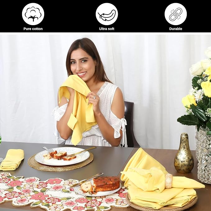Bedding Craft Cotton Dinner Cloth Napkins Set of 12 – 18x18 Sand Yellow – Reusable & Machine Washable Fabric Napkins for Weddings, Restaurants & Everyday Dining - Image 4