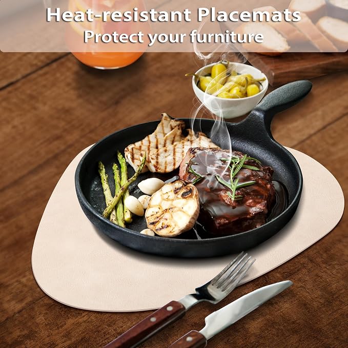 ADRIMER Placemats, Heat Resistant Round Placemats Set of 6 Washable 13 x 17 Inch, Waterproof Table Mats Wipeable for Kitchen, Dining Room Table Christmas Decor, Beige - Image 2