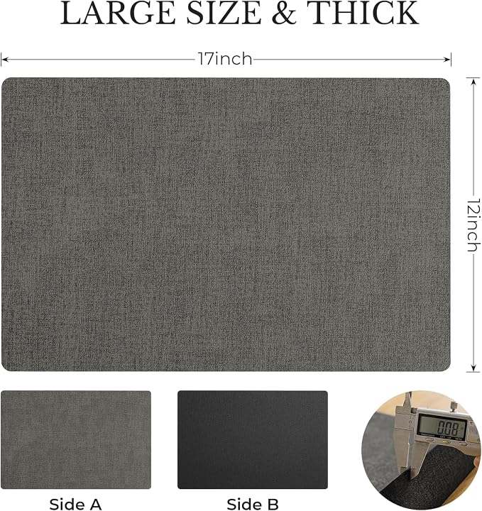 Romanstile Vinyl Placemats Set of 4, Reversible Faux Leather Heat Resistant Wipeable Table Mats, Waterproof Washable Non-Slip Table Placemats for Dining/Kitchen/Party/Outdoor (Grey Black, 12" x 17") - Image 4