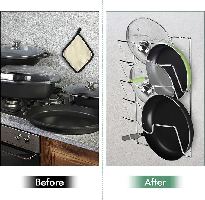 5-Tier Wall-Mount Pot Lid Rack for Kitchen – Pan Lid Organizer, Cabinet Door Storage Rack, Cookware Holder for Pots, Lids, Bakeware & Kitchen Utensils (USA) - Image 8