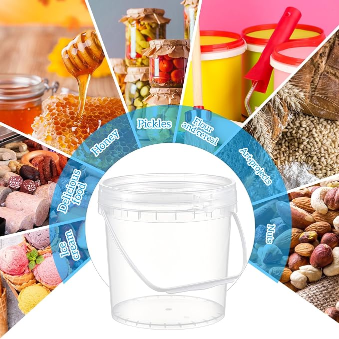 10 Pack 0.5 Gallon / 64 oz / 2 L Clear Plastic Bucket with Handle and Lids Food Storage Containers Freeze Safe Ice Cream Tubs for Deli Kitchen Drinks Home - Image 5