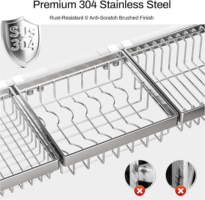 ADBIU Luxurious 304 Stainless Steel Over Sink Dish Drying Rack (Suitable for Sink Length 24.6"- 36.2") Snap-On Design 2 Tier Large Kitchen Dish Rack Stainless Steel Counter Organization and Storage - Image 4