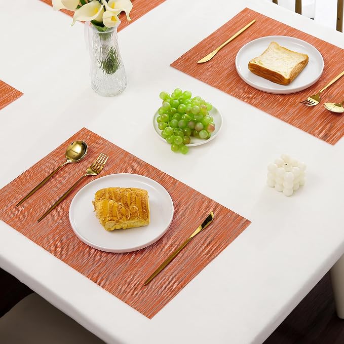 Leetaltree Orange Placemats Set of 8 - Heat Resistant Non-Slip Place mats for Dining Table, Washable Durable PVC Vinyl Woven Table Mats（Orange, 8） - Image 7