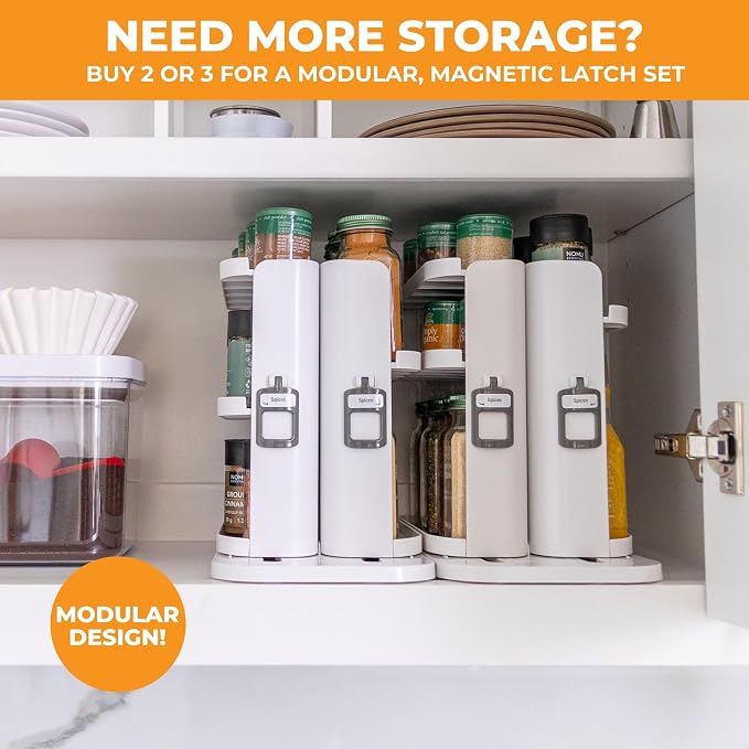 Spice Rack Organizer for Cabinet - Slide & Rotate Seasoning Organizer - 4 Snap-In Adjustable Shelves for 5 Tier of Storage - Magnetic Modular Design - 8.9”H x 6.1”W x 10.8”D - Image 8