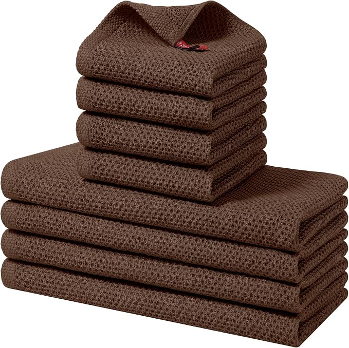 Homaxy 8 Pack 100% Cotton Kitchen Towels and Dishcloths Set, Coffee | 12 x 12 Inches and 13 x 28 Inches Kitchen Towels Set, Ultra Soft Absorbent Dish Cloths for Washing Dishes by Homaxy