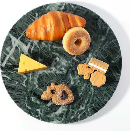 12" Marble Lazy Susan Turntable - 100% Natural Stone Round Serving Tray with Silent Spinning, Revolving Cake Stand & Cheese Board for Kitchen Countertop, Cupcake Table Display, Food, Seasoning (Green) by BCS