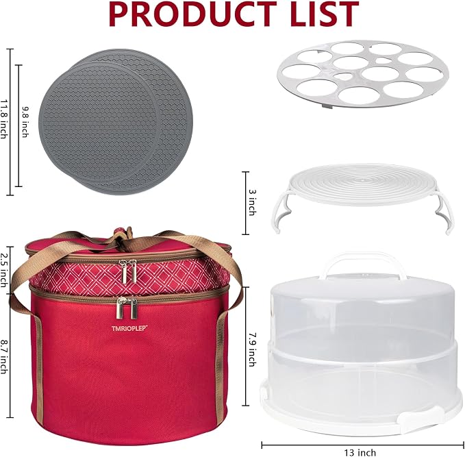 12 Inch Cake carrier Container with Lid and Handles Includes Insulated Bag for Safe Transportation of Buttercream Doesn't Melt Easy for Cakes, Pies and Cupcakes (Red) - Image 5