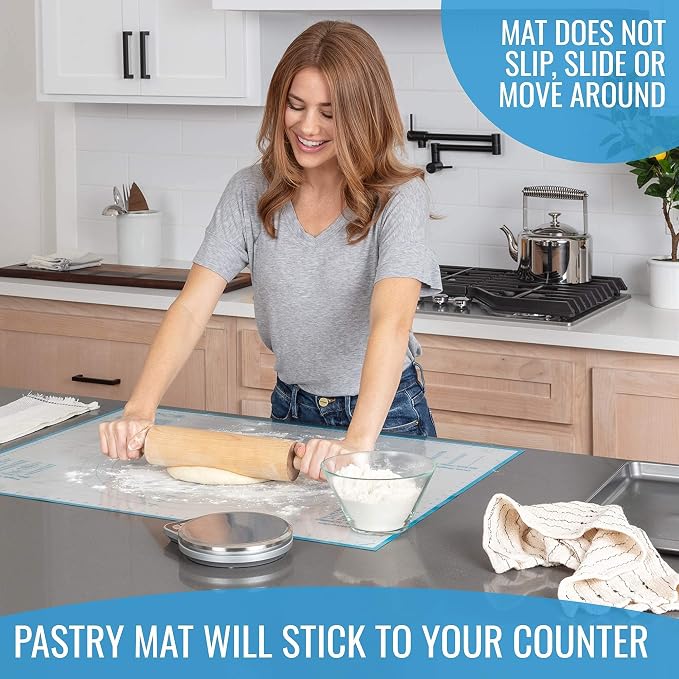 Silicone Pastry Mat and 4-Piece Liquid Measuring Cups Set - Extra Large Baking Mat For Rolling Out Dough - 100% Silicone & BPA Free - Includes Mini Ounce, 1, 2 and 4 Plastic Cup Sizes - Image 3