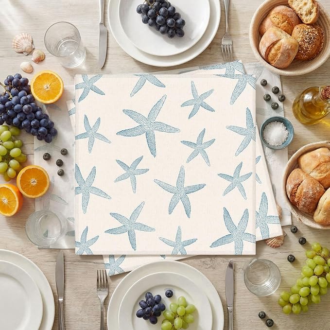 Funnymoom 12 Pcs Blue Starfish Cloth Napkins Coastal Nautical Beach Reusable Napkins Coastal Party Dinner Soft Absorbent for Kitchen Ocean Sea Decorations Summer Holiday Party - Image 2