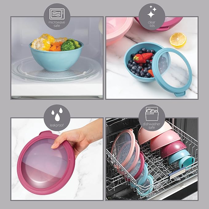 COOK WITH COLOR Mixing Bowls with TPR Lids - 12 Piece Plastic Nesting Bowls Set includes 6 Prep Bowls and 6 Lids, Microwave Safe Mixing Bowl Set (Multicolored Set with Large Blue Bowl) - Image 5
