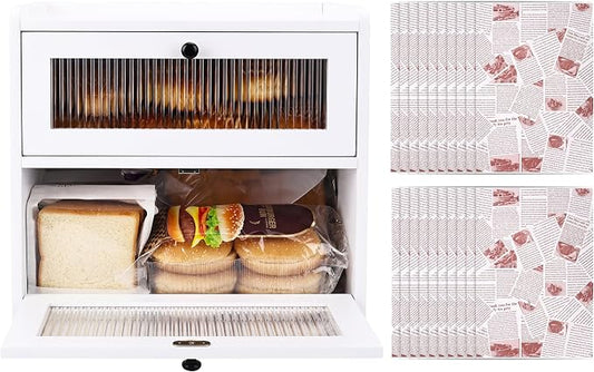 Alpeir Wooden Bread Box for Kitchen Countertop, Large Double Layer, White | Food-Safe Pine Wood, Double-Row Ventilation, Strong Acrylic Window, Raised Top Shelf, Easy Care, Farmhouse Corner Container by AlpeirDirect