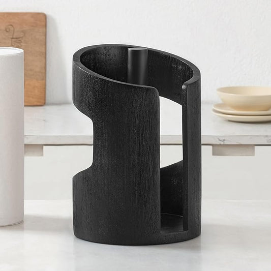 Anji Mountain Wooden Paper Towel Holder with Metal Holder, Holder Stand for Kitchen Roll Organizer & Kitchen Dining Table Home Décor, Countertop Fits Jumbo & Mega Rolls - Black/Black, Arc Hold by AnjiMountain