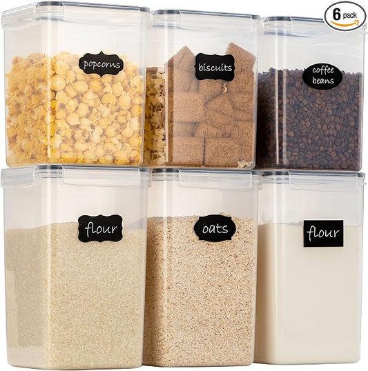 Chef's Path Large Airtight Food Storage Containers with Lids, Pack of 6, 3pcs 6.5L and 3pcs 5.2L, Kitchen and Pantry Canisters for Sugar, Flour, and Baking Supplies - Transparent by ChefsPath